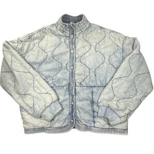 Kensie Jeans Quilted Denim Jacket Women’s Small Light Wash Acid Mock Neck Snap